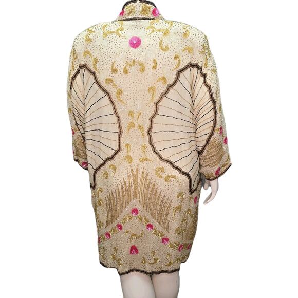 VTG Gunit Silk Beaded Kimono Jacket Womens Size 24 Art Deco 1920's Artsy Flapper - Picture 3 of 16